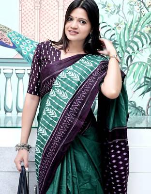 teal ikat saree 1
