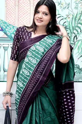 teal ikat saree