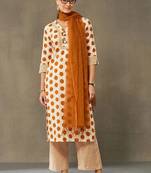 women printed regular cotton kurta with palazzos & with dupatta