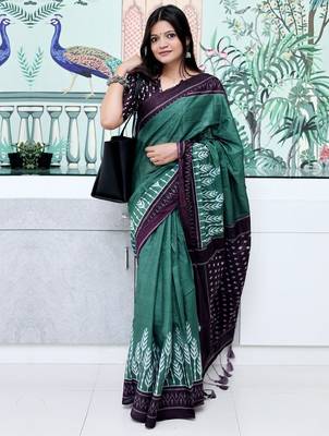 teal ikat saree 2