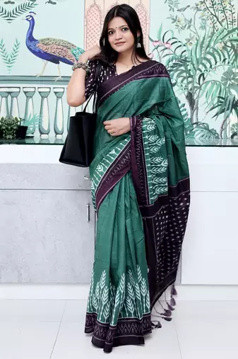 teal ikat saree