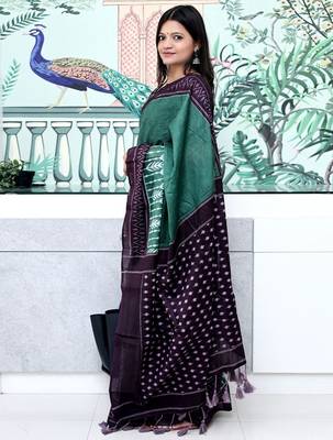 teal ikat saree 3