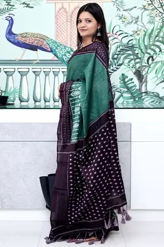 teal ikat saree