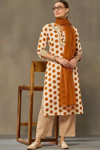 women printed regular cotton kurta with palazzos & with dupatta