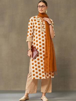 women printed regular cotton kurta with palazzos & with dupatta 5