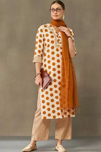 women printed regular cotton kurta with palazzos & with dupatta