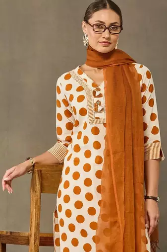 women printed regular cotton kurta with palazzos & with dupatta