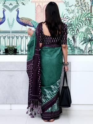 teal ikat saree 4