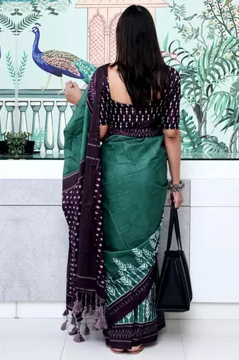 teal ikat saree