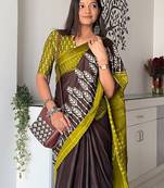 brown floral ikat saree
