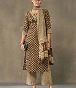 women ethnic motifs printed regular cotton kurta with palazzos & with dupatta