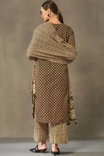 women ethnic motifs printed regular cotton kurta with palazzos & with dupatta