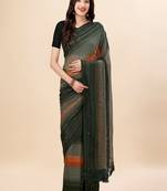 green green & brown striped beads & stone work pure chiffon saree