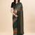 green green & brown striped beads & stone work pure chiffon saree