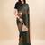 green green & brown striped beads & stone work pure chiffon saree
