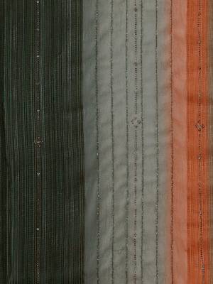 green green & brown striped beads & stone work pure chiffon saree 5