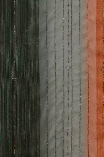 green green & brown striped beads & stone work pure chiffon saree