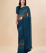 teal teal & brown striped beads & stone work pure chiffon saree
