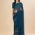teal teal & brown striped beads & stone work pure chiffon saree