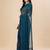 teal teal & brown striped beads & stone work pure chiffon saree