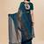 teal teal & brown striped beads & stone work pure chiffon saree