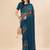 teal teal & brown striped beads & stone work pure chiffon saree