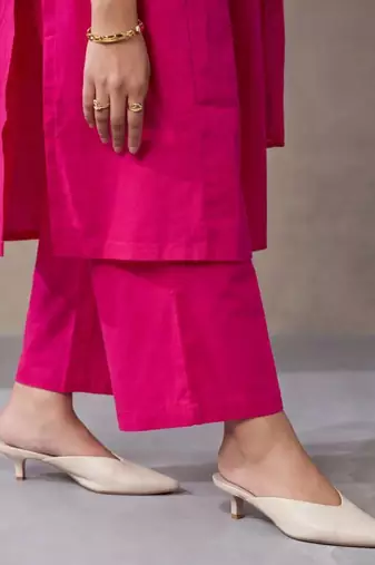 women ethnic thread work cotton kurta with trousers & with dupatta