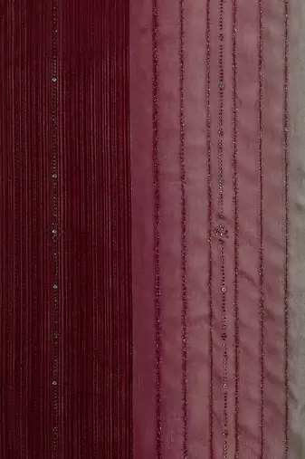 maroon maroon & green striped stone work pure chiffon saree