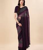 magenta magenta & black striped beads & stone work pure georgette saree