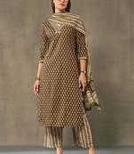 women printed regular cotton kurta with palazzos & with dupatta