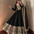 Women's black heavy zari & sequins work anarkali suit set with straight pant and embroidered dupatta