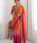 multicolor ombre embroidered tissue heavy work saree