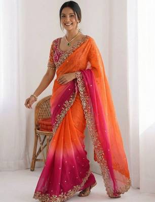 multicolor ombre embroidered tissue heavy work saree 3