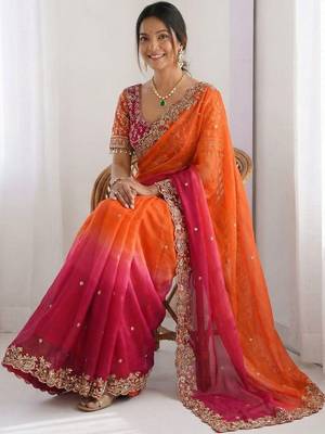 multicolor ombre embroidered tissue heavy work saree 4
