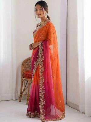 multicolor ombre embroidered tissue heavy work saree 5