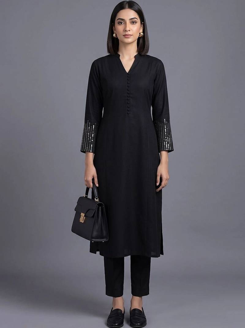 women regular sequinned kurta with trousers