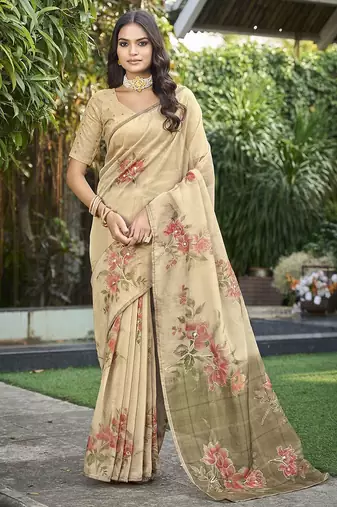 cream floral aari work tissue kanjeevaram saree