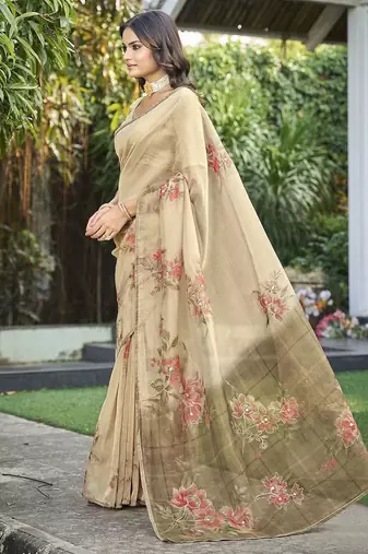 cream floral aari work tissue kanjeevaram saree