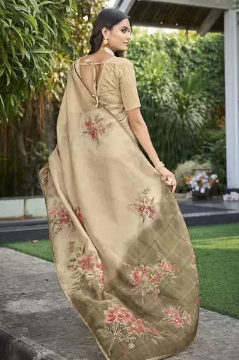 cream floral aari work tissue kanjeevaram saree