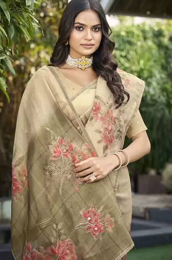 cream floral aari work tissue kanjeevaram saree