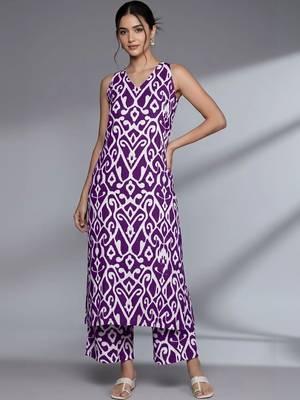 women printed regular cotton kurta with palazzos 1