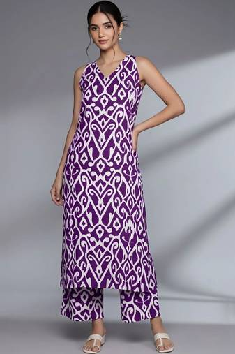 women printed regular cotton kurta with palazzos