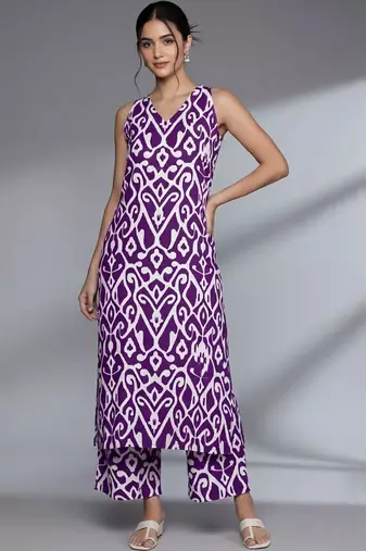 women printed regular cotton kurta with palazzos