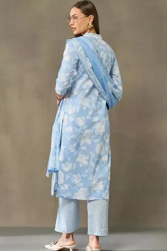 women floral printed regular cotton kurta with palazzos & with dupatta