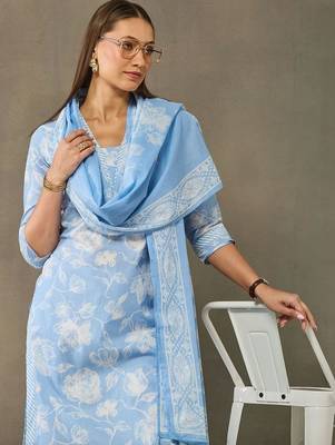 women floral printed regular cotton kurta with palazzos & with dupatta 4