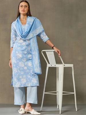 women floral printed regular cotton kurta with palazzos & with dupatta 6