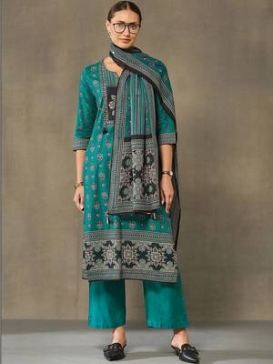 women ethnic motifs printed regular cotton kurta with palazzos & with dupatta 1