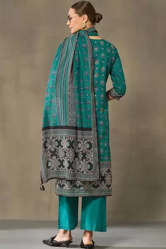 women ethnic motifs printed regular cotton kurta with palazzos & with dupatta