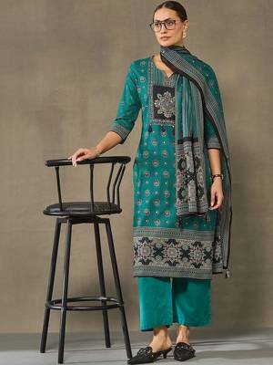 women ethnic motifs printed regular cotton kurta with palazzos & with dupatta 6