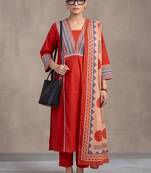 women ethnic motifs printed regular cotton kurta with trousers & with dupatta